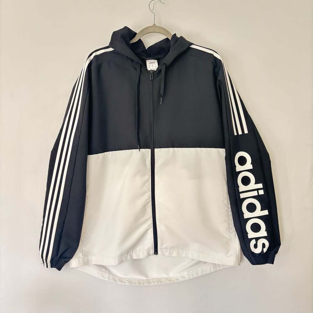Adidas Essentials Colorblock Hooded Windbreaker Jacket Black/White Size L